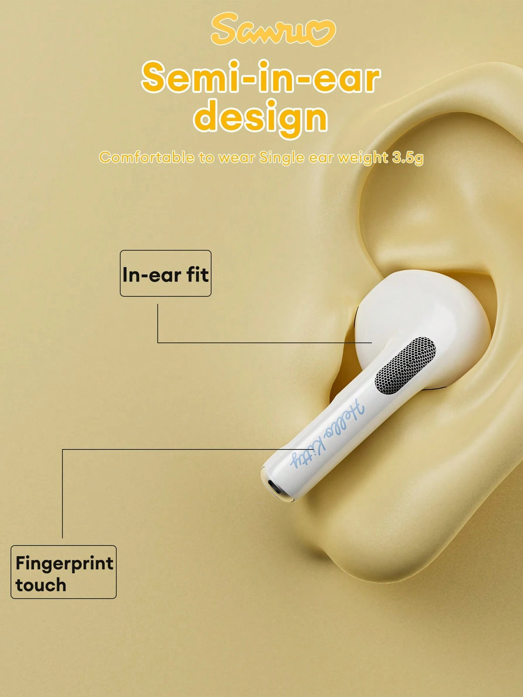 Bluetooth 5.3 Half In-Ear Headphones ENC Noise Cancellation 13mm Driver IPX5 Sweatproof 30H Battery Low Latency Gaming