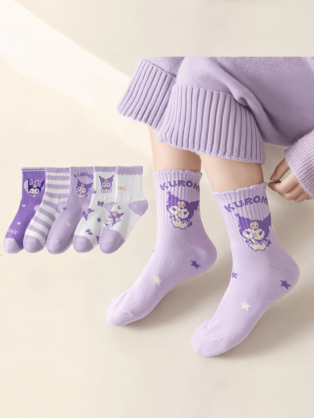Kids' Assorted Melody Cartoon Anime Mid-Calf Socks Breathable Moisture-Wicking