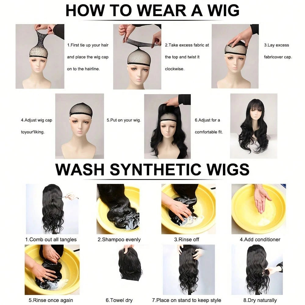 Women's 26-Inch Body Wave Synthetic Lace Front Wig Black with Highlights Middle Part Pre-Plucked with Baby Hair