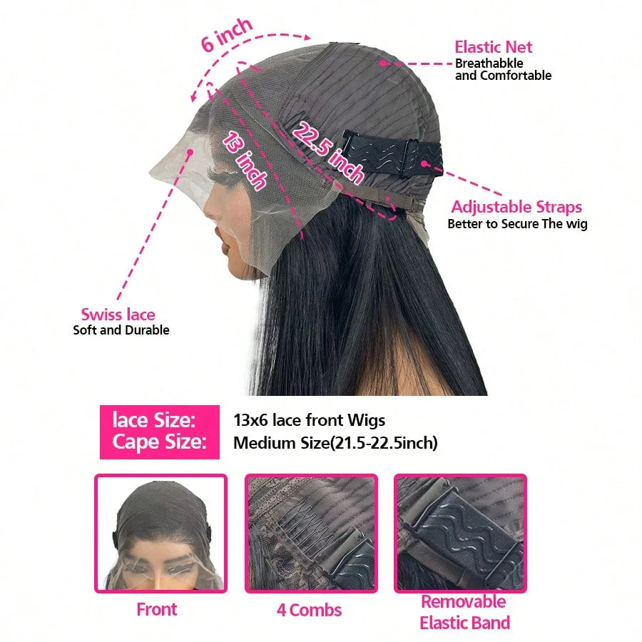 Women's 26-Inch Body Wave Synthetic Lace Front Wig Black with Highlights Middle Part Pre-Plucked with Baby Hair