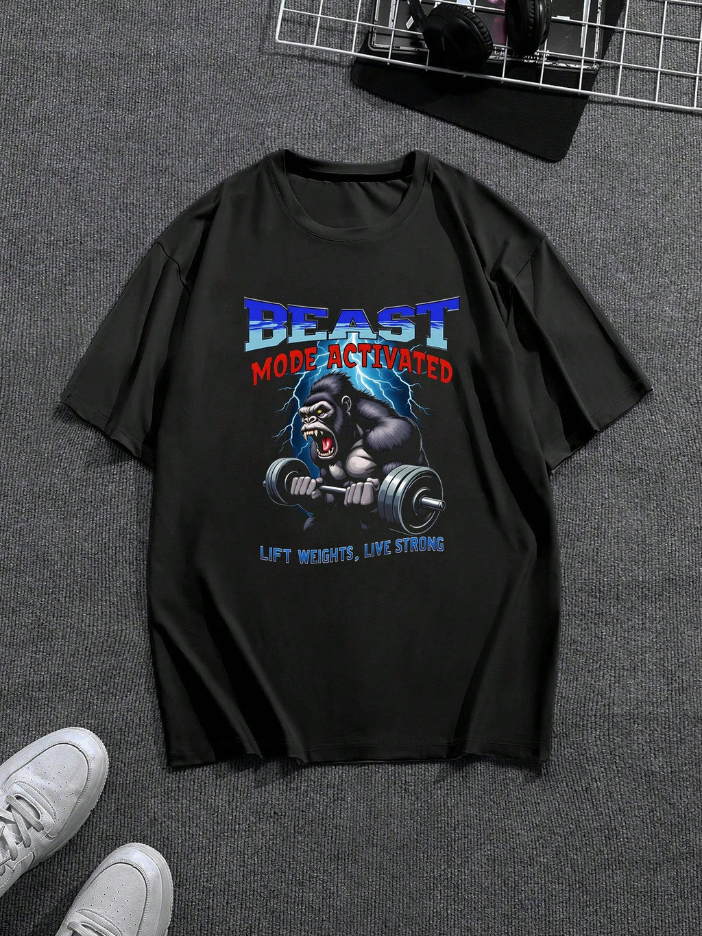 Men's Casual Round Neck Short Sleeve Gorilla Graphic T-Shirt