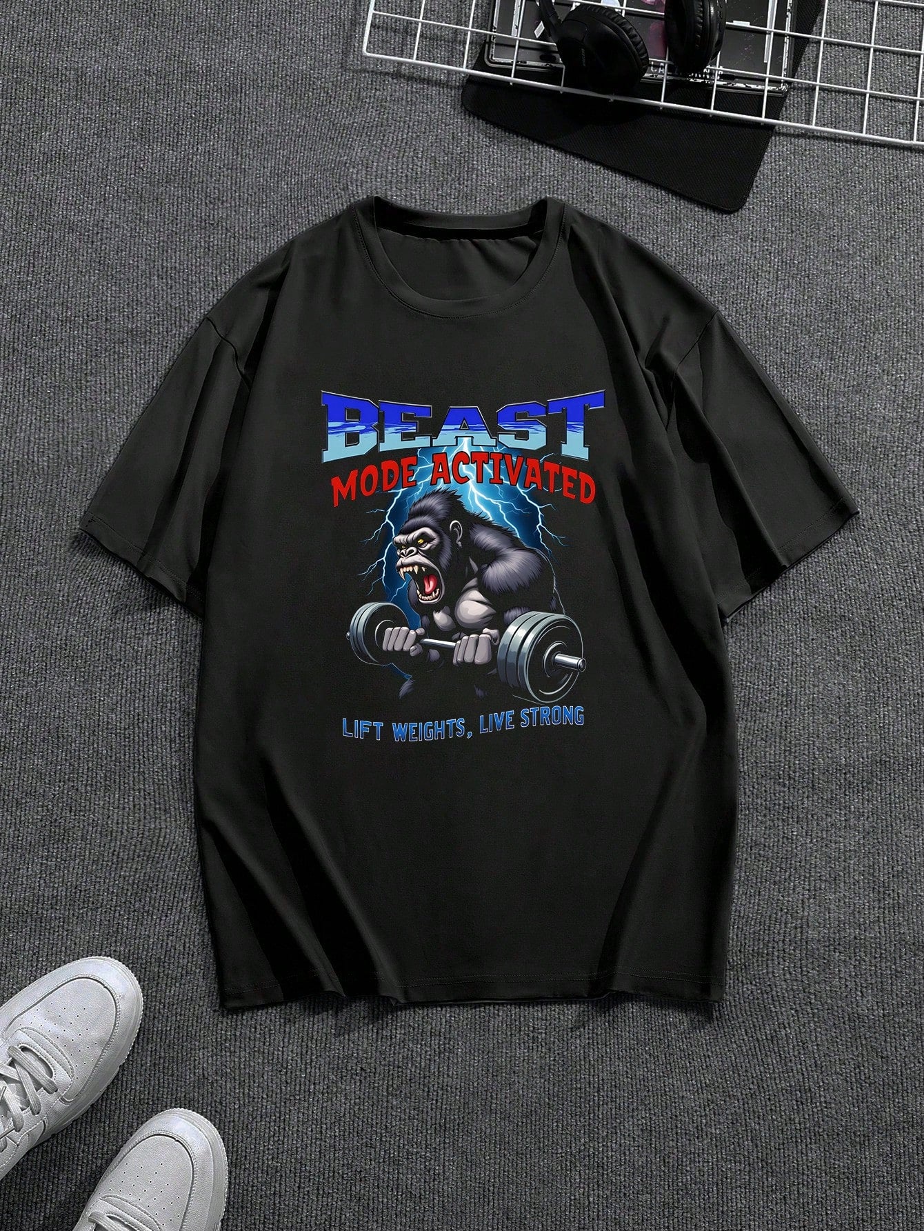 Men's Casual Round Neck Short Sleeve Gorilla Graphic T-Shirt