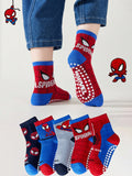 Children's 5-Pair Spider-Man Themed Socks Set Non-Slip Breathable