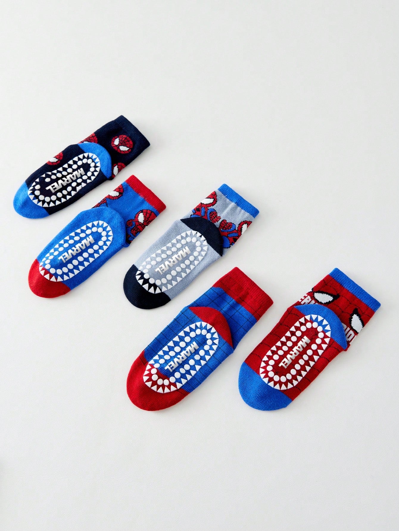 Children's 5-Pair Spider-Man Themed Socks Set Non-Slip Breathable