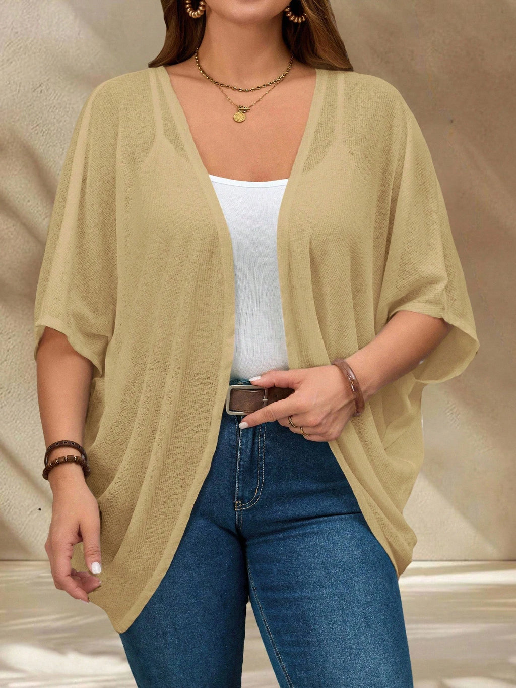 Women's Plus Size Batwing Sleeve Asymmetrical Hem Casual Jacket