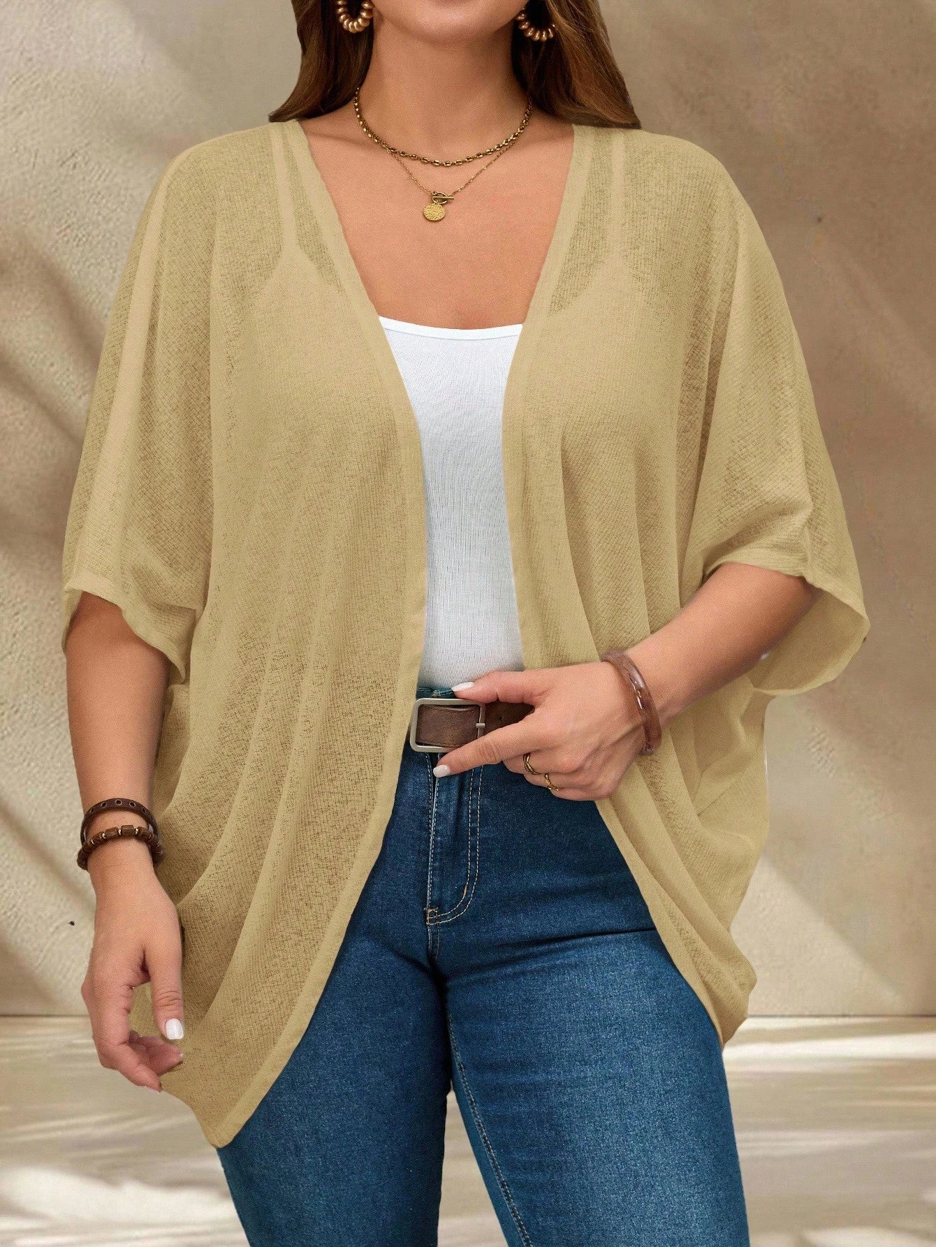 Women's Plus Size Batwing Sleeve Asymmetrical Hem Casual Jacket