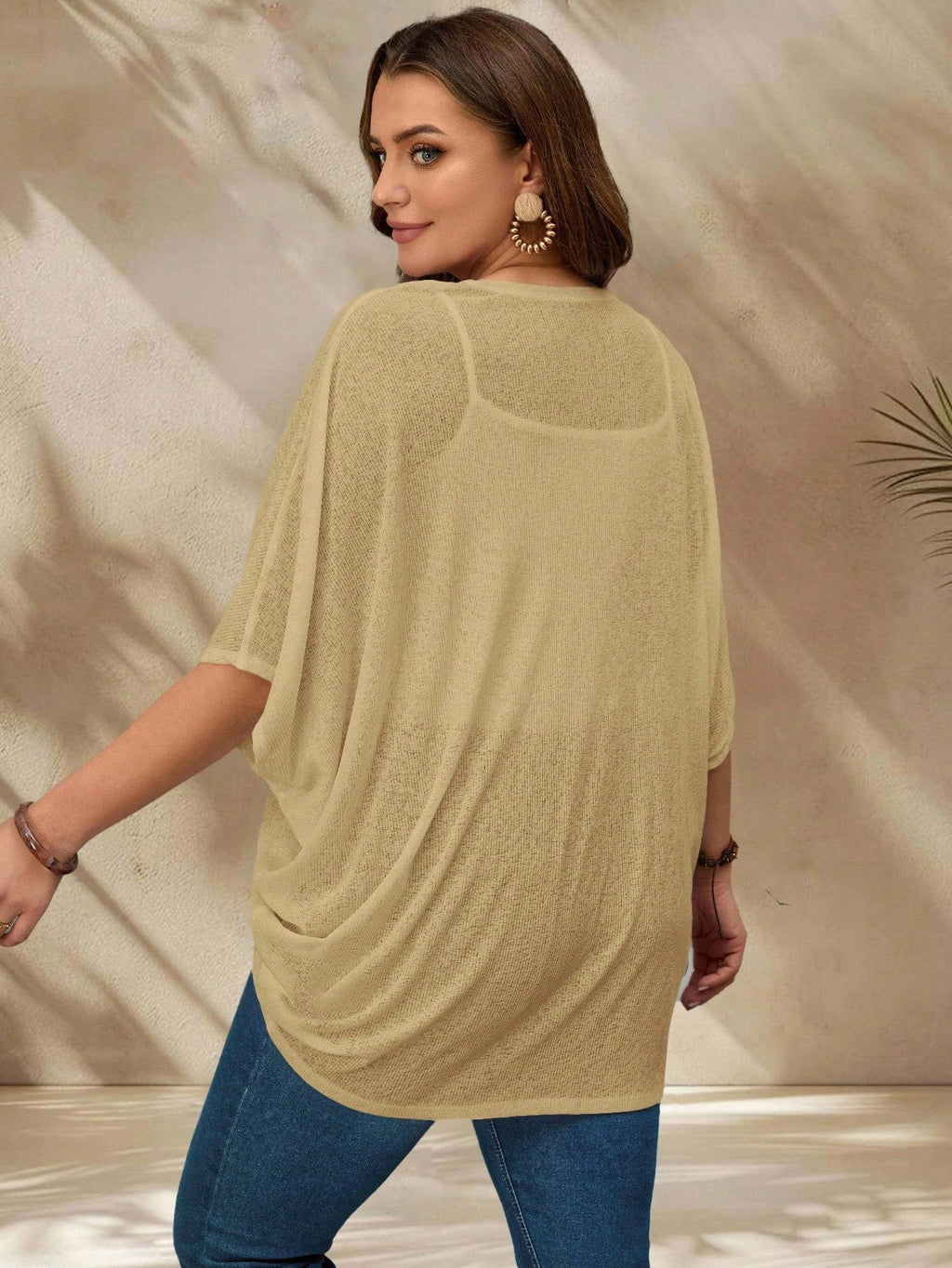 Women's Plus Size Batwing Sleeve Asymmetrical Hem Casual Jacket