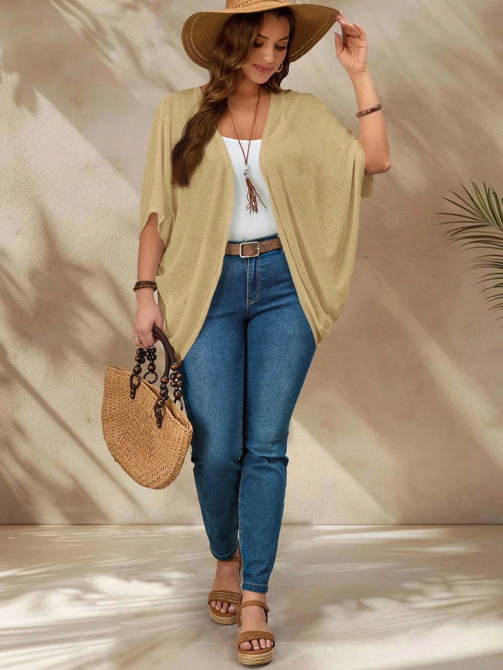Women's Plus Size Batwing Sleeve Asymmetrical Hem Casual Jacket
