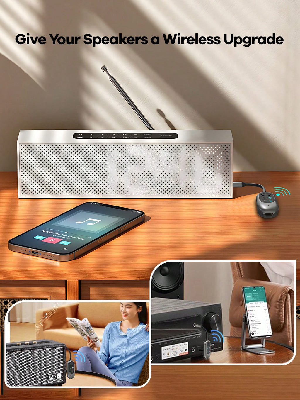 2-in-1 Bluetooth Receiver Transmitter Portable Adapter with Noise-Cancelling Microphone for Home Audio Car TV