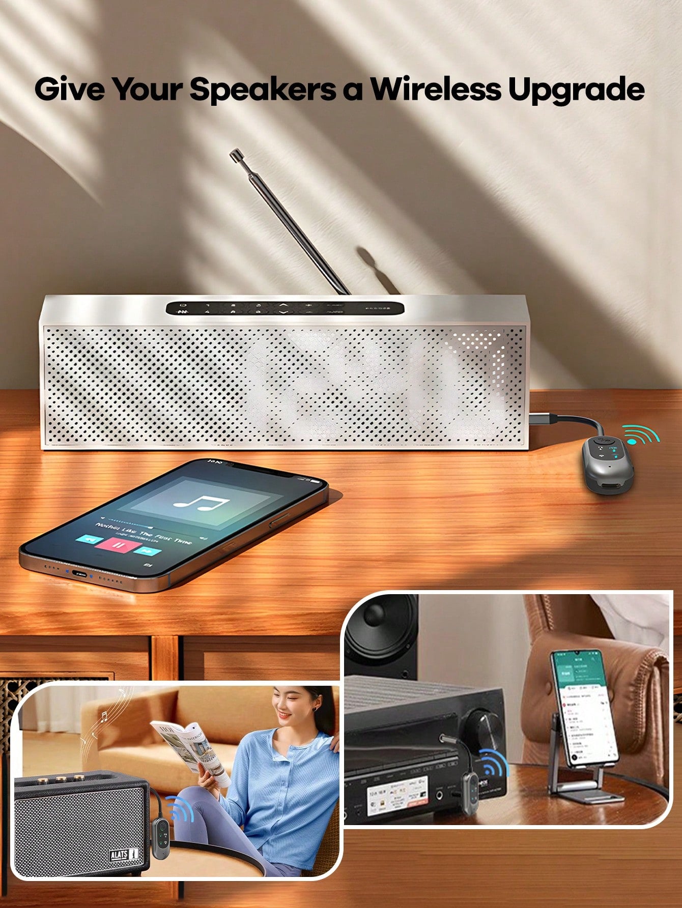 2-in-1 Bluetooth Receiver Transmitter Portable Adapter with Noise-Cancelling Microphone for Home Audio Car TV
