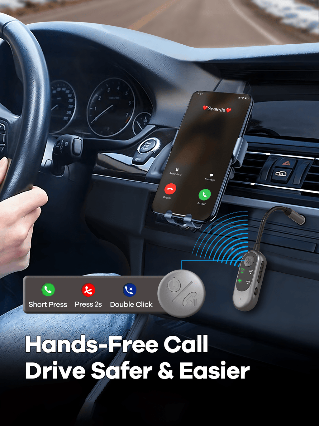 2-in-1 Bluetooth Receiver Transmitter Portable Adapter with Noise-Cancelling Microphone for Home Audio Car TV