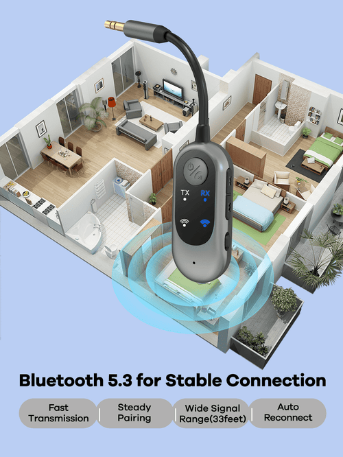 2-in-1 Bluetooth Receiver Transmitter Portable Adapter with Noise-Cancelling Microphone for Home Audio Car TV