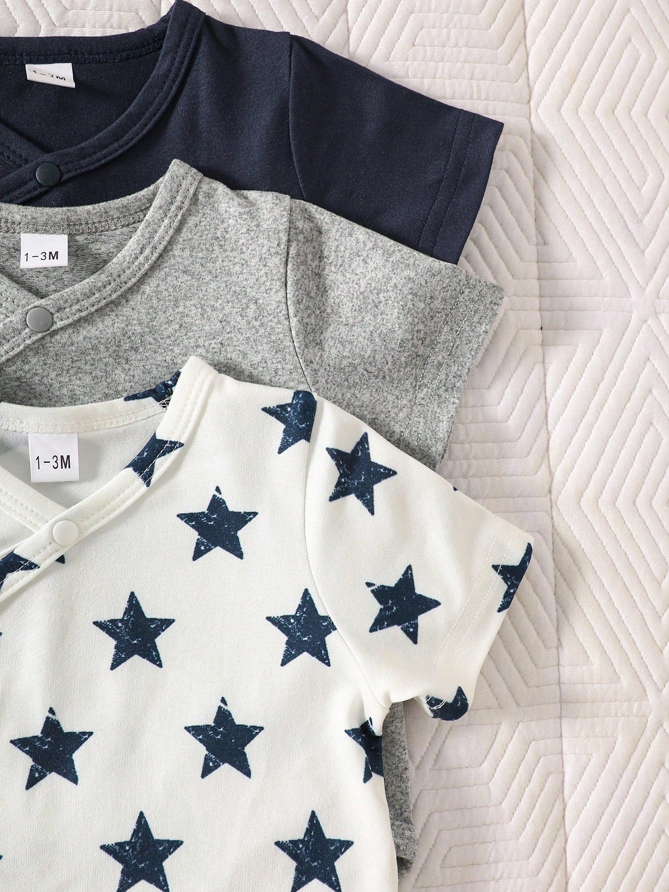 Baby Boy Short Sleeve Round Neck Bodysuit Set of 3 Soft Breathable Star & Bear Print