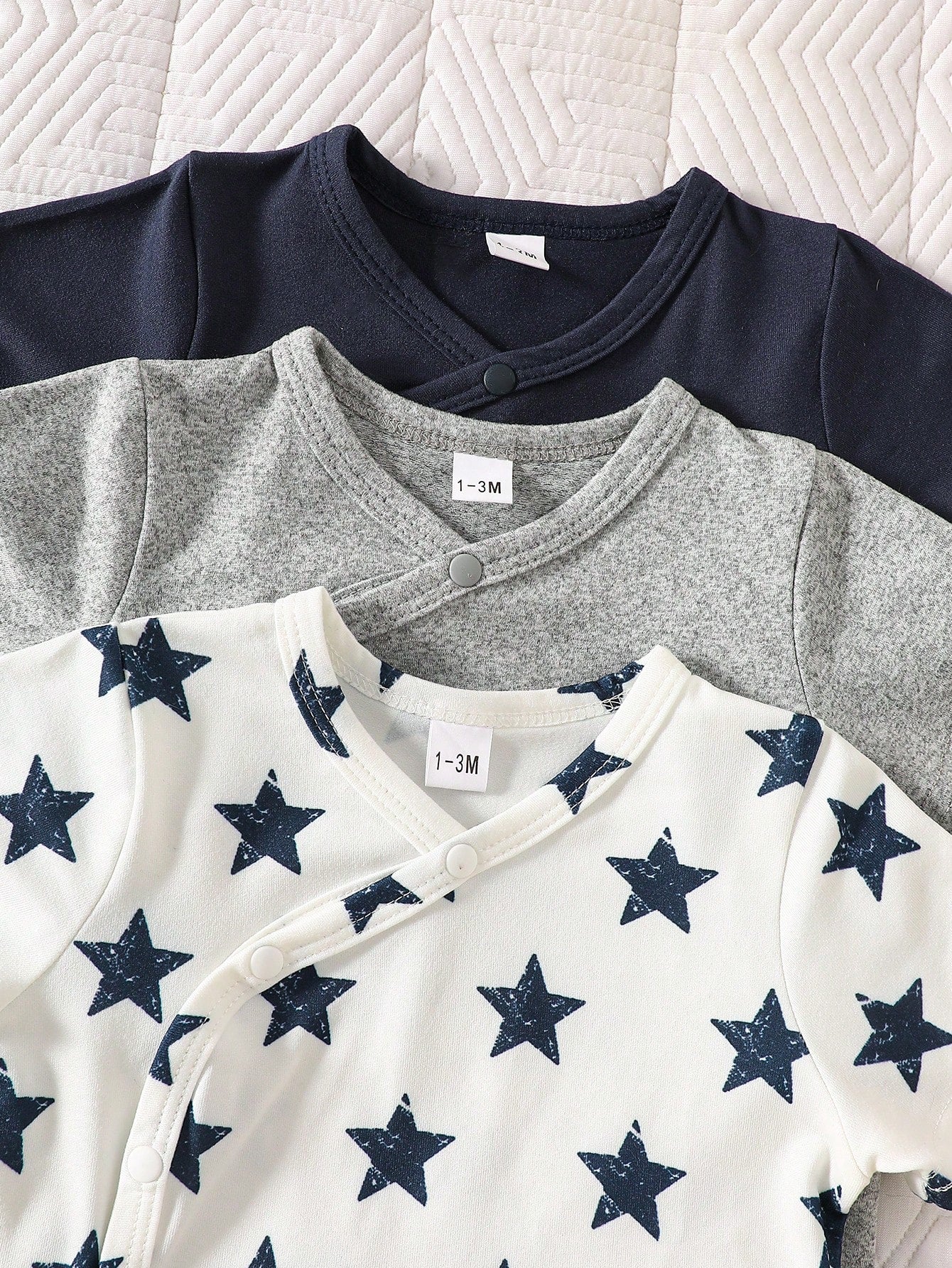Baby Boy Short Sleeve Round Neck Bodysuit Set of 3 Soft Breathable Star & Bear Print