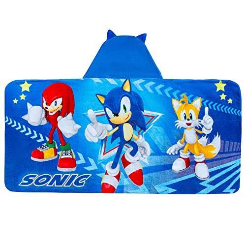 Franco Kids Sonic The Hedgehog Hooded Towel Wrap 127 x 61 cm Cotton Terry Bath Pool Beach Poncho