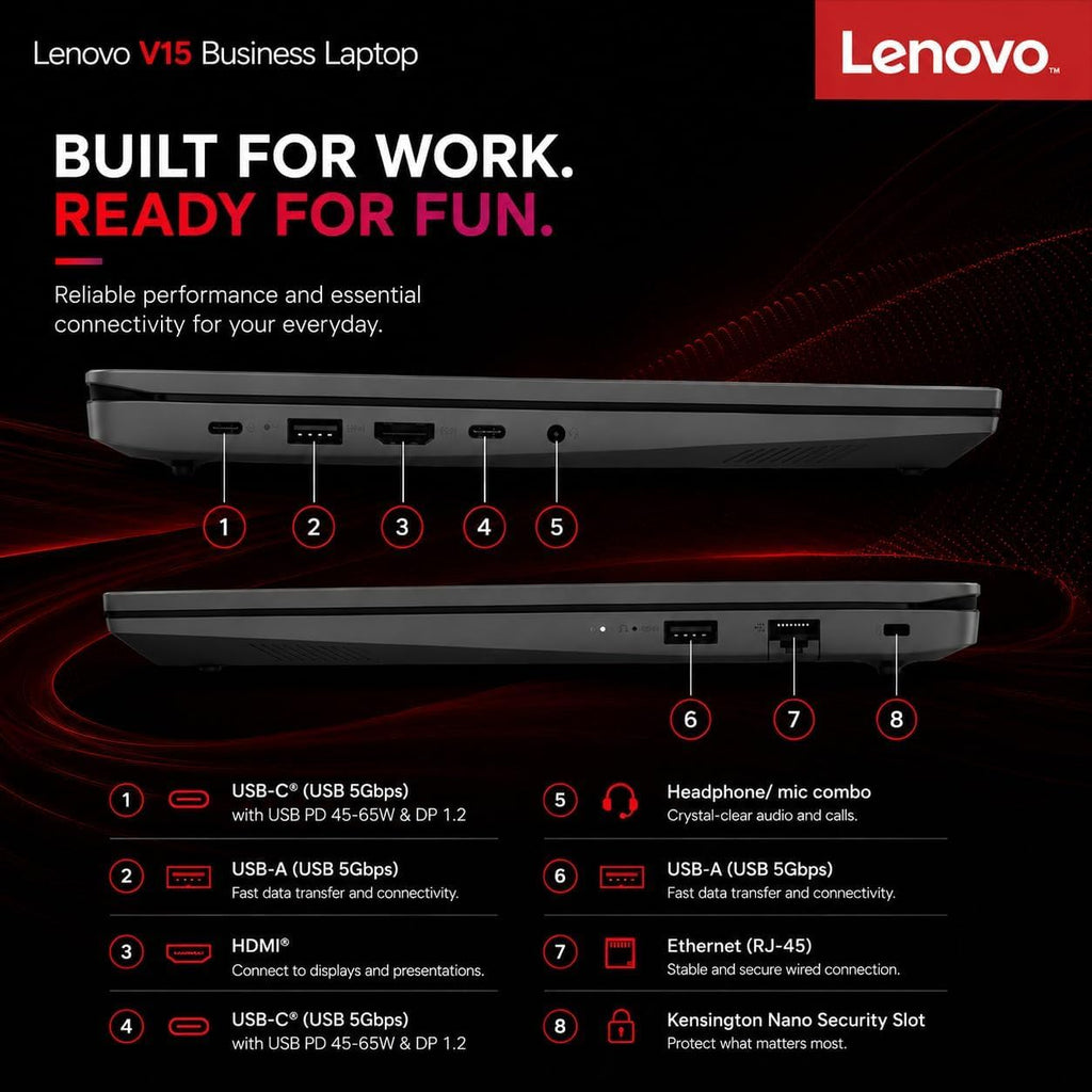 Lenovo V15 G6 15.6" Business Laptop 2026 Intel N100 8GB DDR5 256GB SSD Windows 11