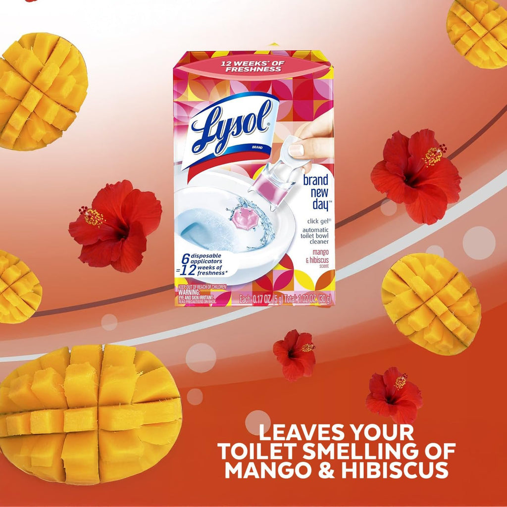 Lysol Click Gel Automatic Toilet Bowl Cleaner Mango & Hibiscus Scent 6 Count