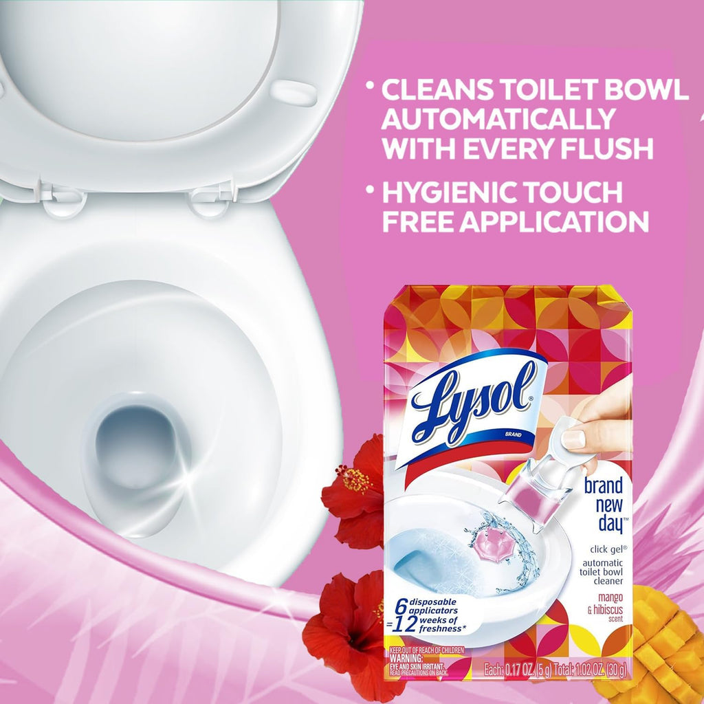 Lysol Click Gel Automatic Toilet Bowl Cleaner Mango & Hibiscus Scent 6 Count