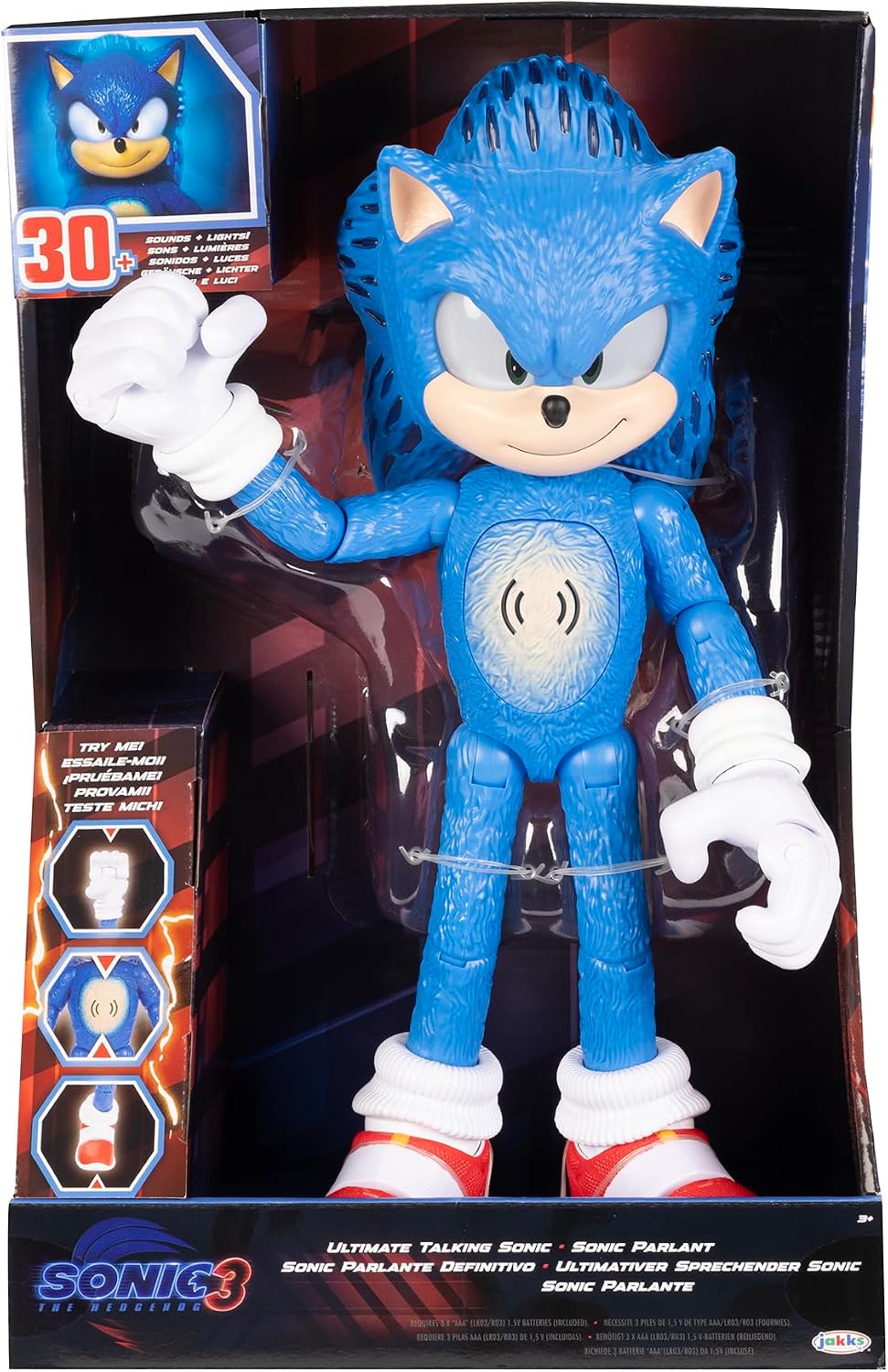 Sonic The Hedgehog 3 Ultimate Talking Sonic 12-Inch Figure 30+ Phrases Light-Up Eyes and Quills