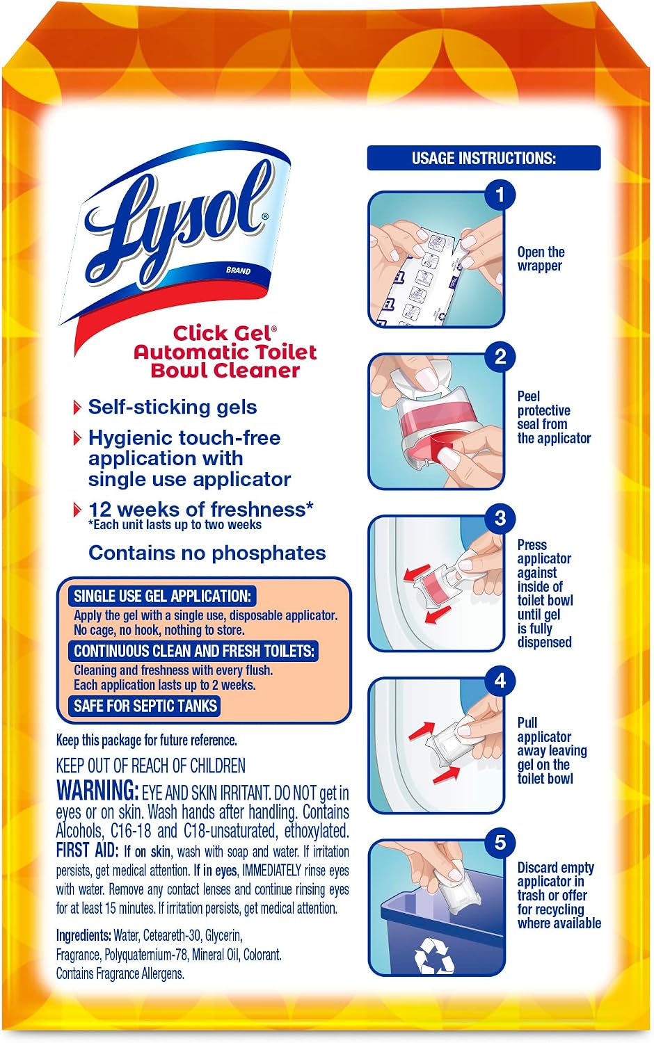 Lysol Click Gel Automatic Toilet Bowl Cleaner Mango & Hibiscus Scent 6 Count