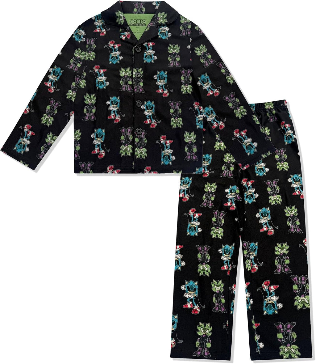 Komar Kids Boys Sonic The Hedgehog Halloween 2 Piece Pajama Set Spooky Sonic & Shadow Notch Long Sleeve Button