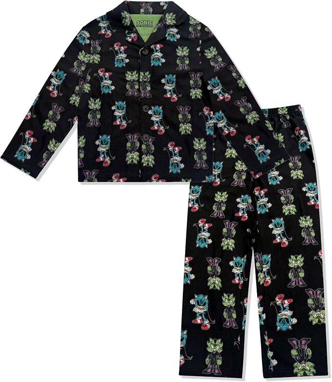 Komar Kids Boys Sonic The Hedgehog Halloween 2 Piece Pajama Set Spooky Sonic & Shadow Notch Long Sleeve Button
