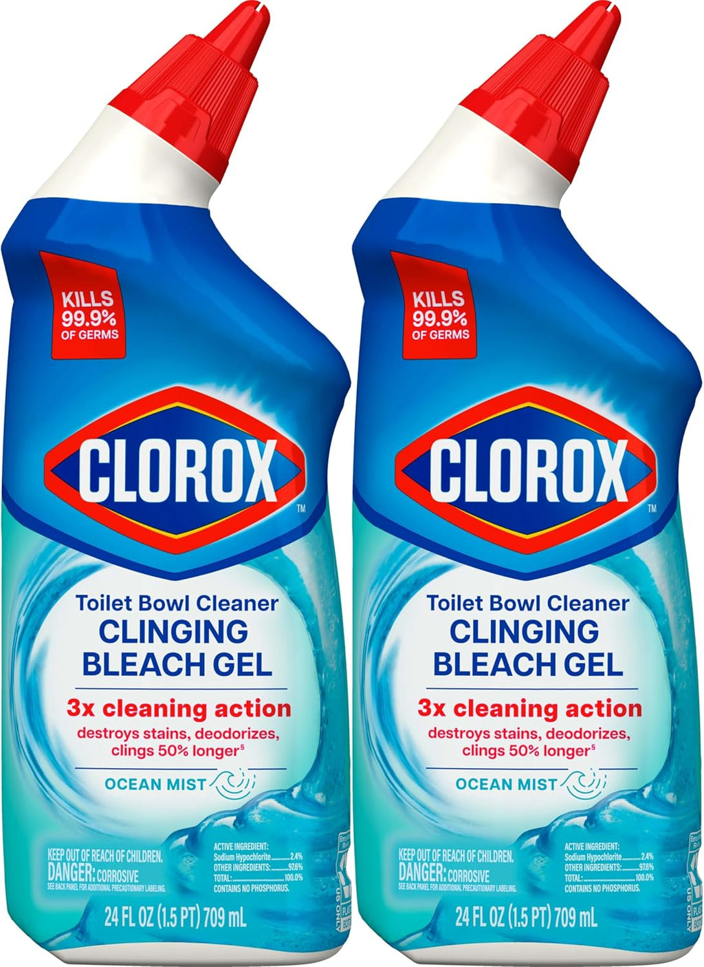 Clorox Toilet Bowl Cleaner Clinging Bleach Gel Ocean Mist 709 ml Pack of 2