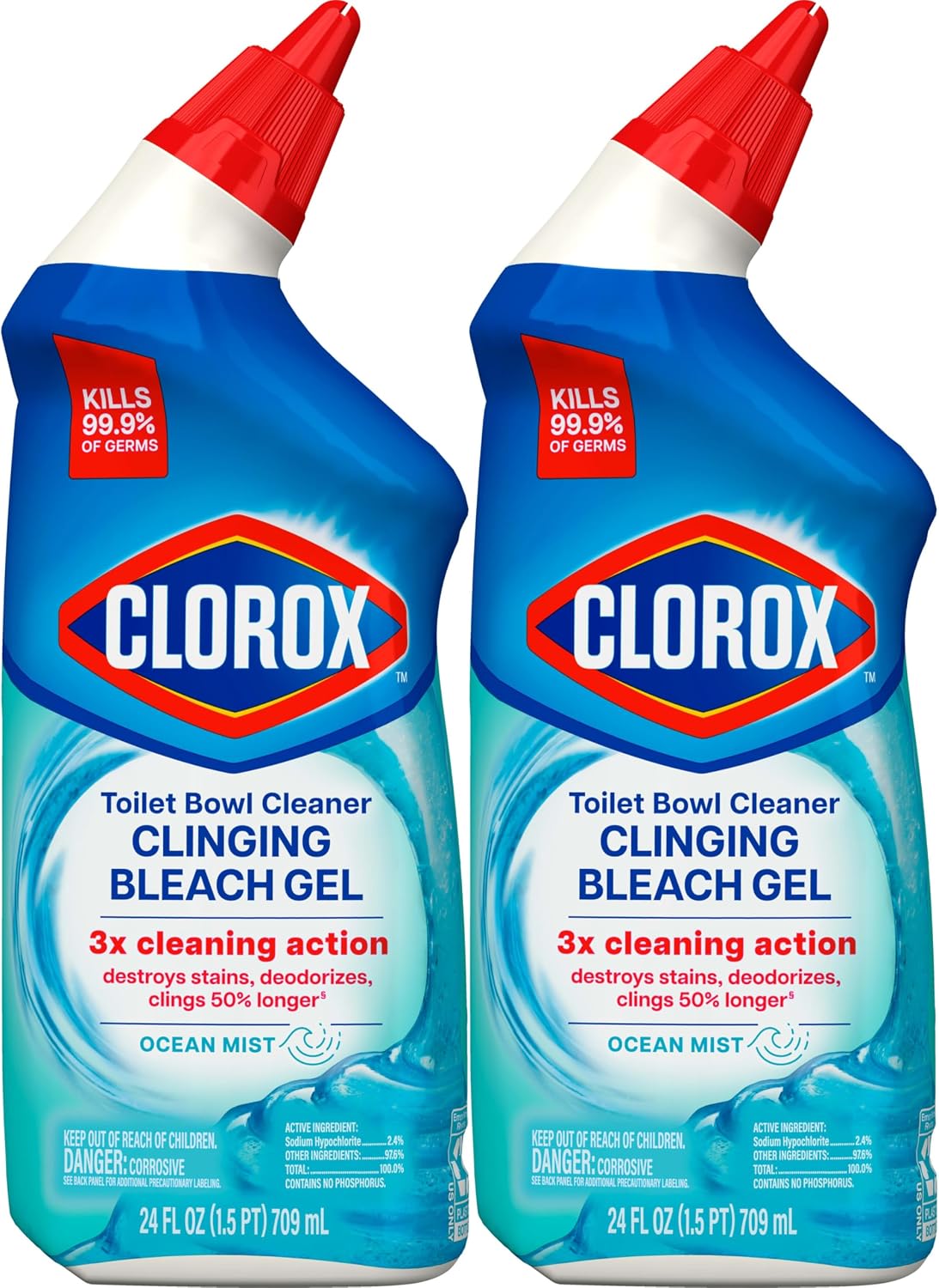 Clorox Toilet Bowl Cleaner Clinging Bleach Gel Ocean Mist 709 ml Pack of 2