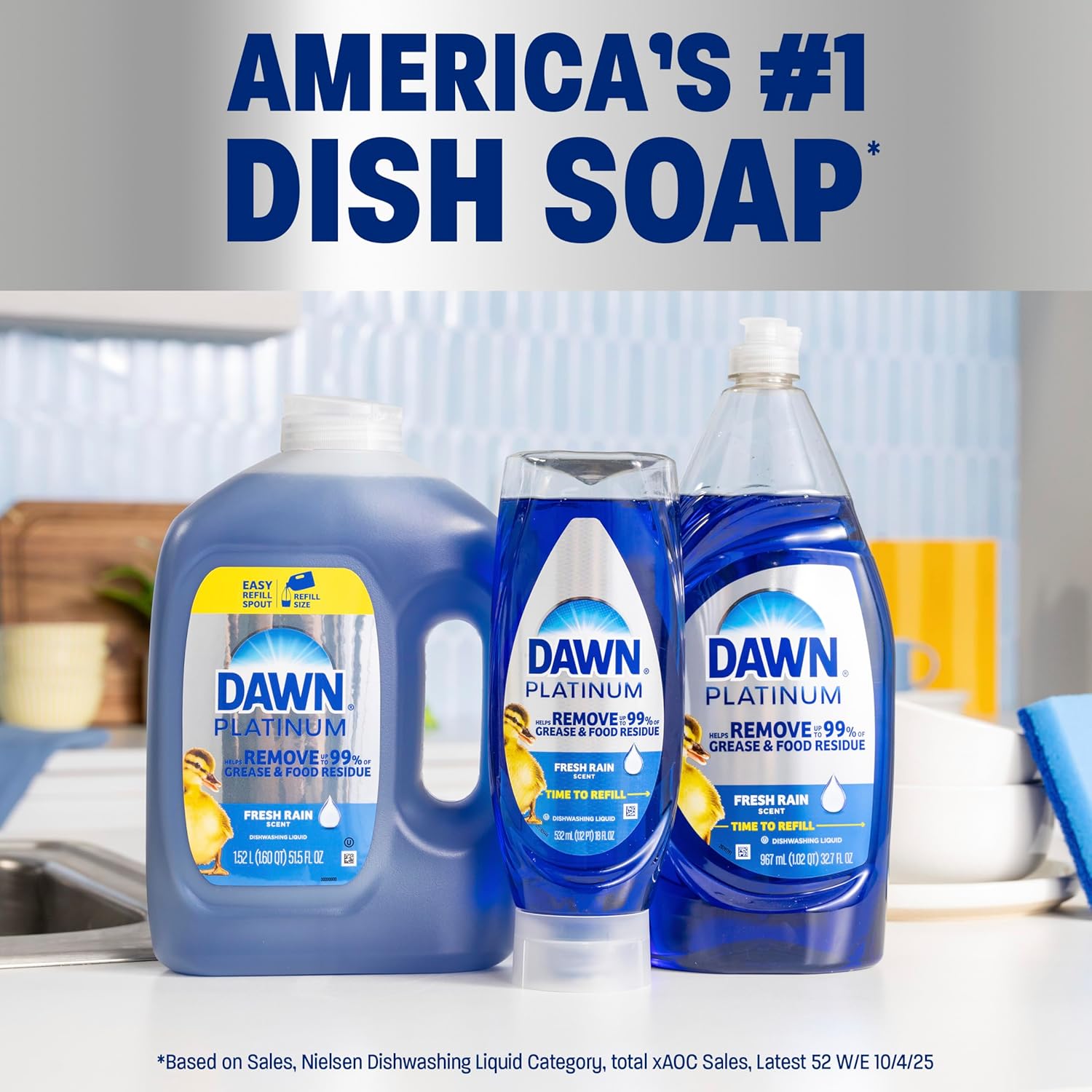 Dawn Platinum Refill Jug Dish Soap Fresh Rain Scent Liquid Dishwashing Detergent 3.05 L Pack of 2