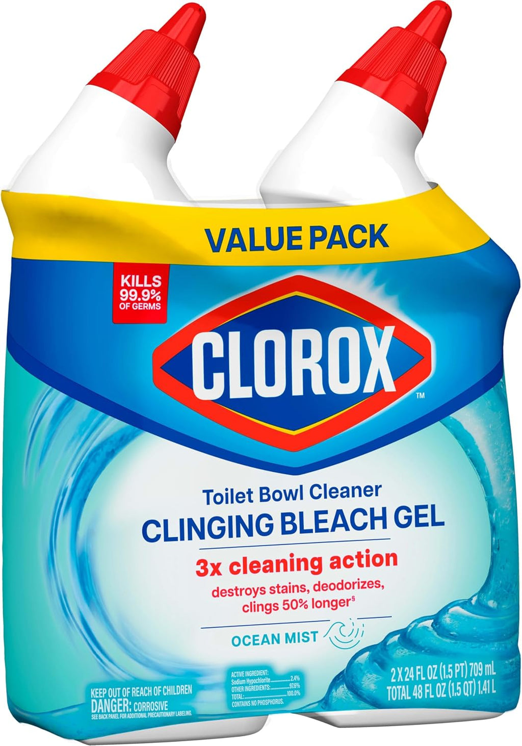Clorox Toilet Bowl Cleaner Clinging Bleach Gel Ocean Mist 709 ml Pack of 2