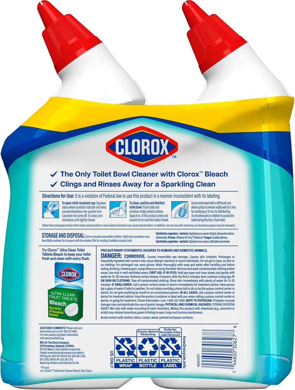 Clorox Toilet Bowl Cleaner Clinging Bleach Gel Ocean Mist 709 ml Pack of 2