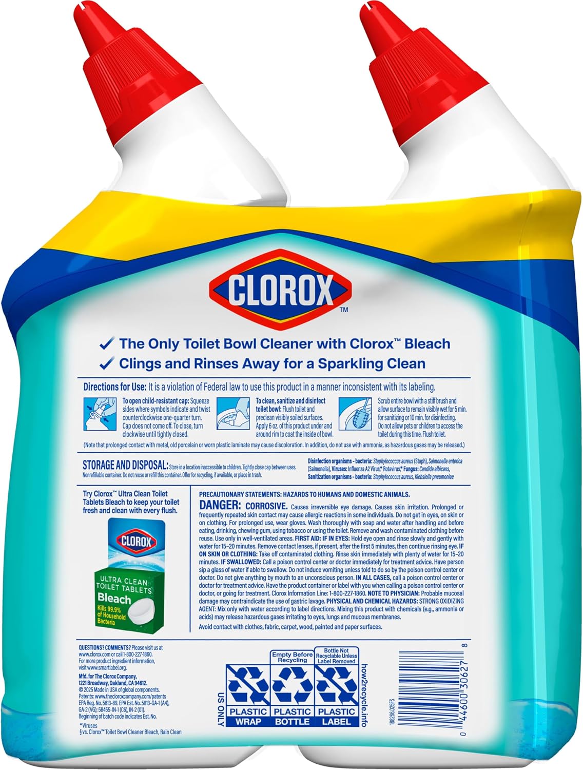 Clorox Toilet Bowl Cleaner Clinging Bleach Gel Ocean Mist 709 ml Pack of 2