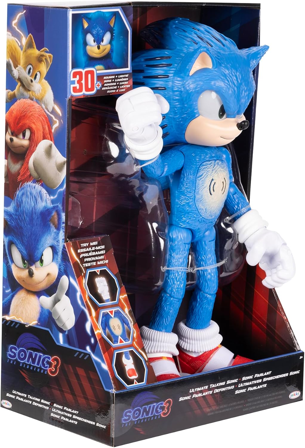 Sonic The Hedgehog 3 Ultimate Talking Sonic 12-Inch Figure 30+ Phrases Light-Up Eyes and Quills