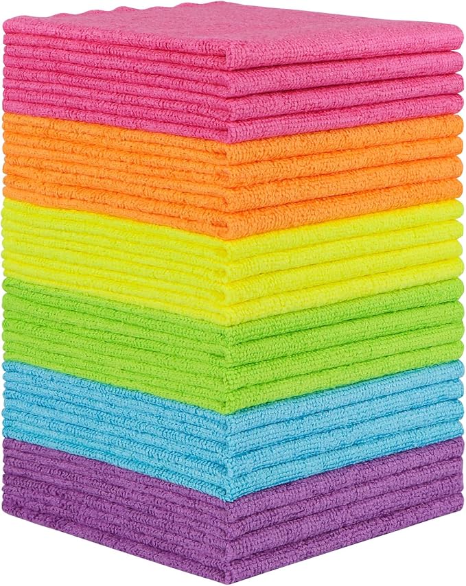 Orighty Microfiber Cleaning Cloths 24 Pack 30 x 28 cm Highly Absorbent Lint Free Reusable Towels for Kitchen Car and Household