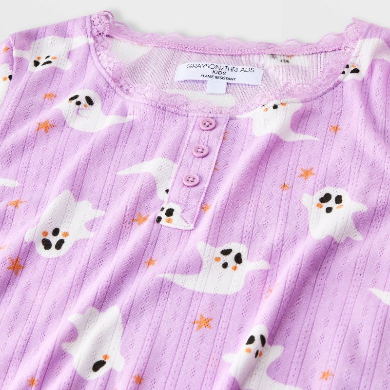 Grayson Threads Kids Girls' 2pc Halloween Ghost Long Sleeve Pointelle Pajama Set Purple