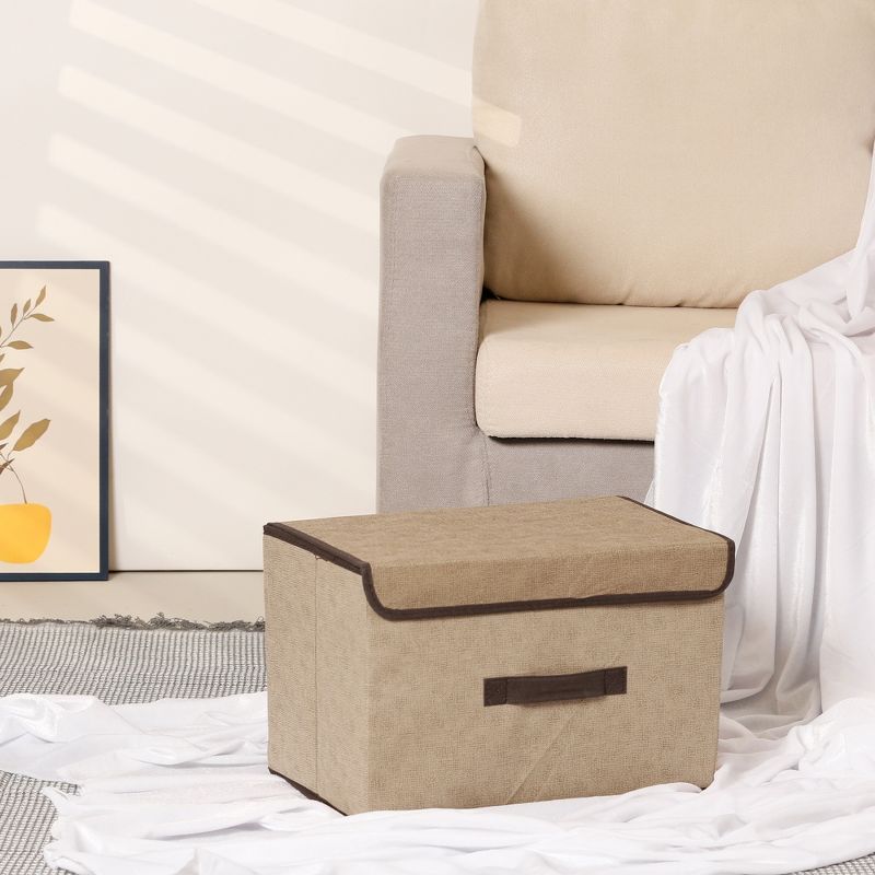 REGALWOVEN Collapsible Fabric Storage Bin with Lid and Handle Brown 36 x 23 x 24 cm