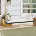 ModernLuxe Patio Wooden Swing Chair with Cushion & Pillows 10.8ft Hemp Ropes
