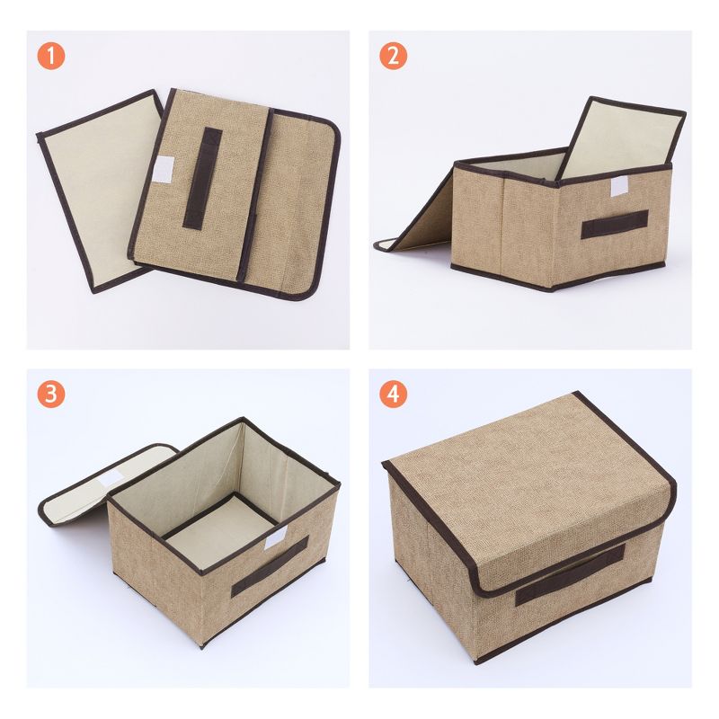 REGALWOVEN Collapsible Fabric Storage Bin with Lid and Handle Brown 36 x 23 x 24 cm