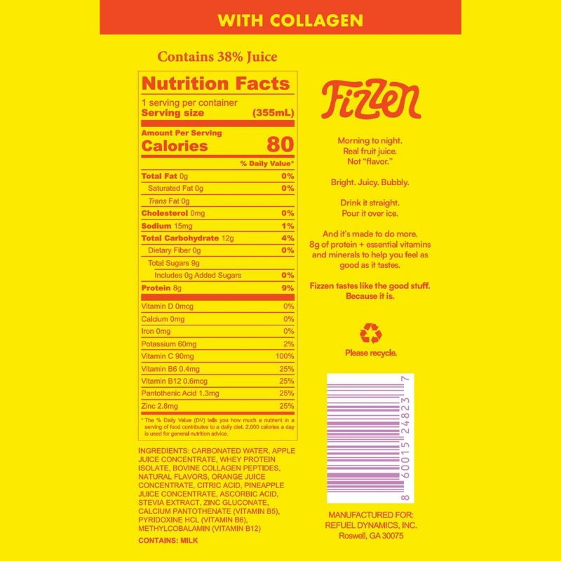 Fizzen Orange Pineapple Protein Sparkling Juice 355 ml