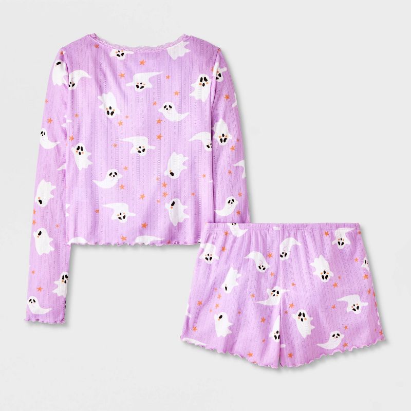 Grayson Threads Kids Girls' 2pc Halloween Ghost Long Sleeve Pointelle Pajama Set Purple