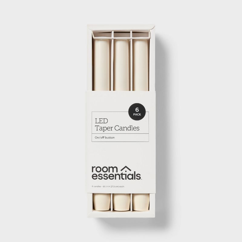 Room Essentials 6pk LED Flameless Taper Candle Set Cream Unscented