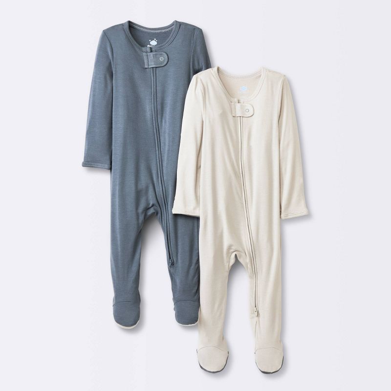 Cloud Island Baby Boys' 2pk Solid So Very Soft Modal Blend Sleep N' Play Footed Pajamas Gray