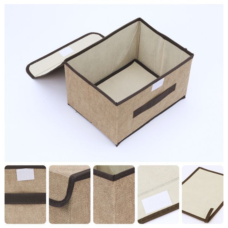 REGALWOVEN Collapsible Fabric Storage Bin with Lid and Handle Brown 36 x 23 x 24 cm