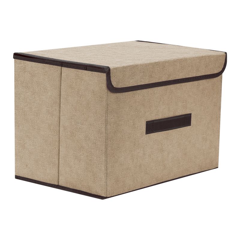 REGALWOVEN Collapsible Fabric Storage Bin with Lid and Handle Brown 36 x 23 x 24 cm