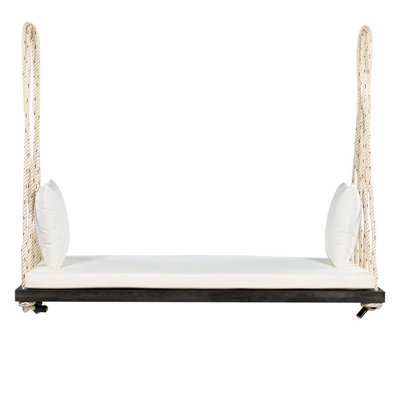 ModernLuxe Patio Wooden Swing Chair with Cushion & Pillows 10.8ft Hemp Ropes