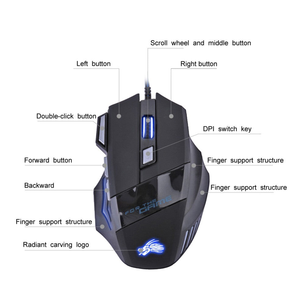 MagicTEK GM-702 Wired USB Gaming Mouse 7-Button LED 5500 DPI